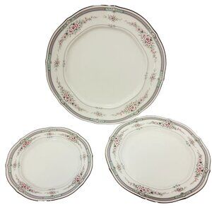Noritake Ivory China Rothschild 7293 Plates Set Of 3 Floral Design Mint